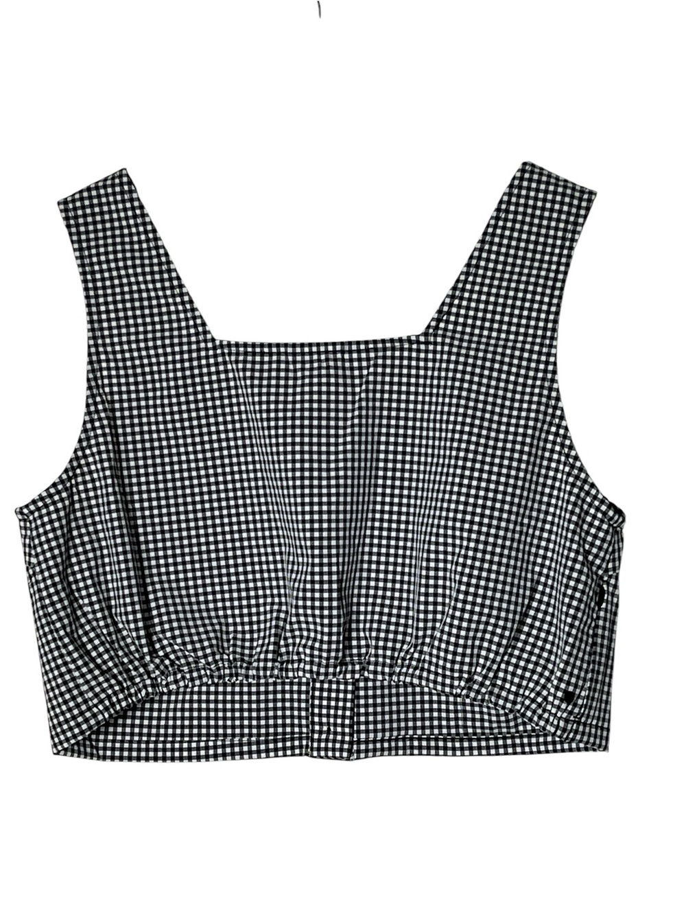 Black and white checkered cropped blouse top shirt size medium M B148 - Picture 2 of 2